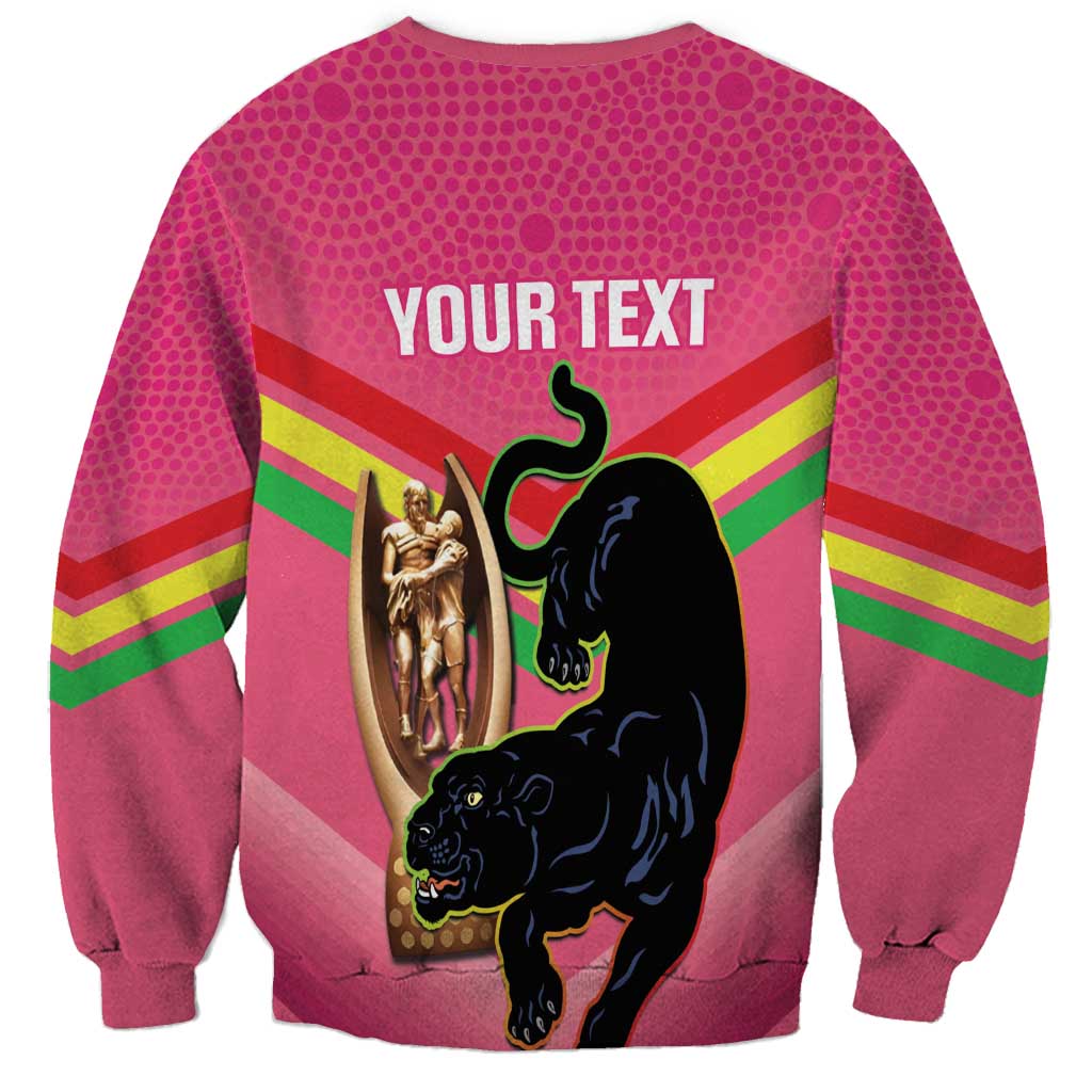 Personalised Panthers Rugby 2024 Sweatshirt Mascot With Trophy Go Champions Aboriginal Art - Pink