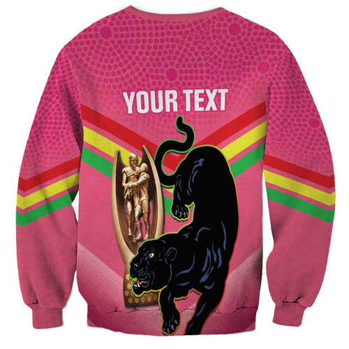 Personalised Panthers Rugby 2024 Sweatshirt Mascot With Trophy Go Champions Aboriginal Art - Pink