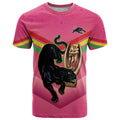 Personalised Panthers Rugby 2024 T Shirt Mascot With Trophy Go Champions Aboriginal Art - Pink
