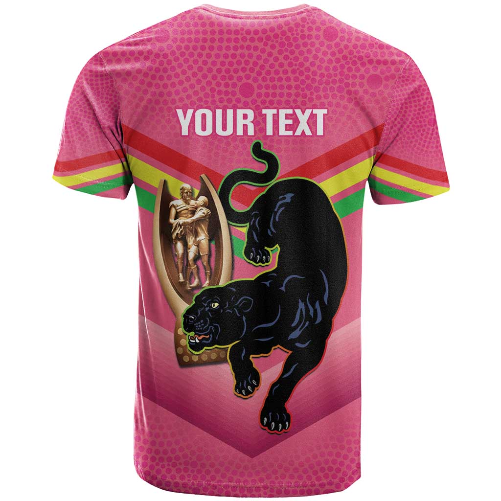 Personalised Panthers Rugby 2024 T Shirt Mascot With Trophy Go Champions Aboriginal Art - Pink