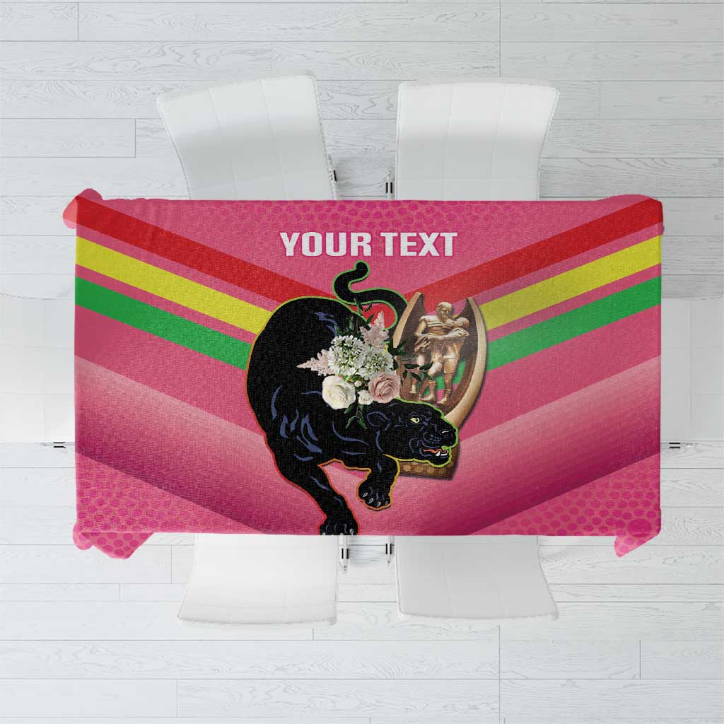 Personalised Panthers Rugby 2024 Tablecloth Mascot With Trophy Go Champions Aboriginal Art - Pink