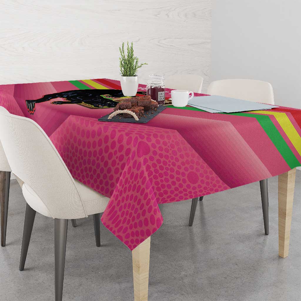 Personalised Panthers Rugby 2024 Tablecloth Mascot With Trophy Go Champions Aboriginal Art - Pink