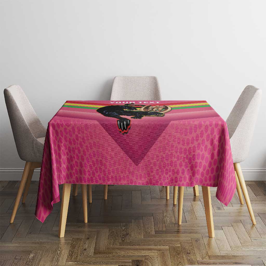 Personalised Panthers Rugby 2024 Tablecloth Mascot With Trophy Go Champions Aboriginal Art - Pink