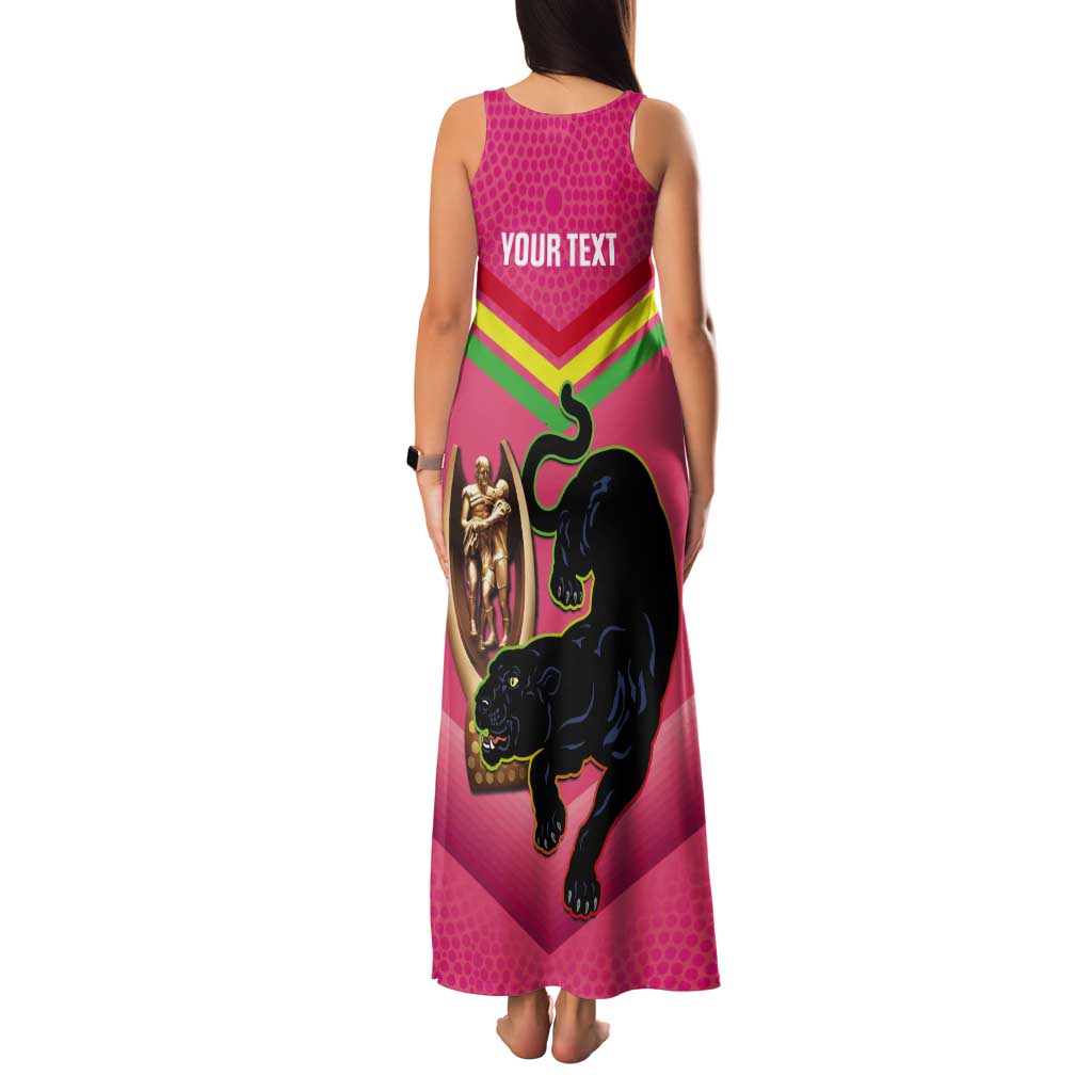 Personalised Panthers Rugby 2024 Tank Maxi Dress Mascot With Trophy Go Champions Aboriginal Art - Pink