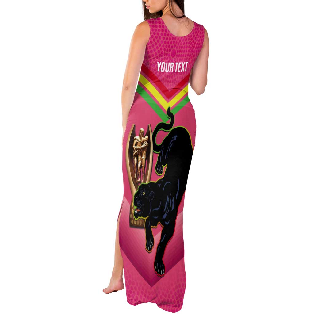 Personalised Panthers Rugby 2024 Tank Maxi Dress Mascot With Trophy Go Champions Aboriginal Art - Pink