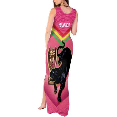 Personalised Panthers Rugby 2024 Tank Maxi Dress Mascot With Trophy Go Champions Aboriginal Art - Pink