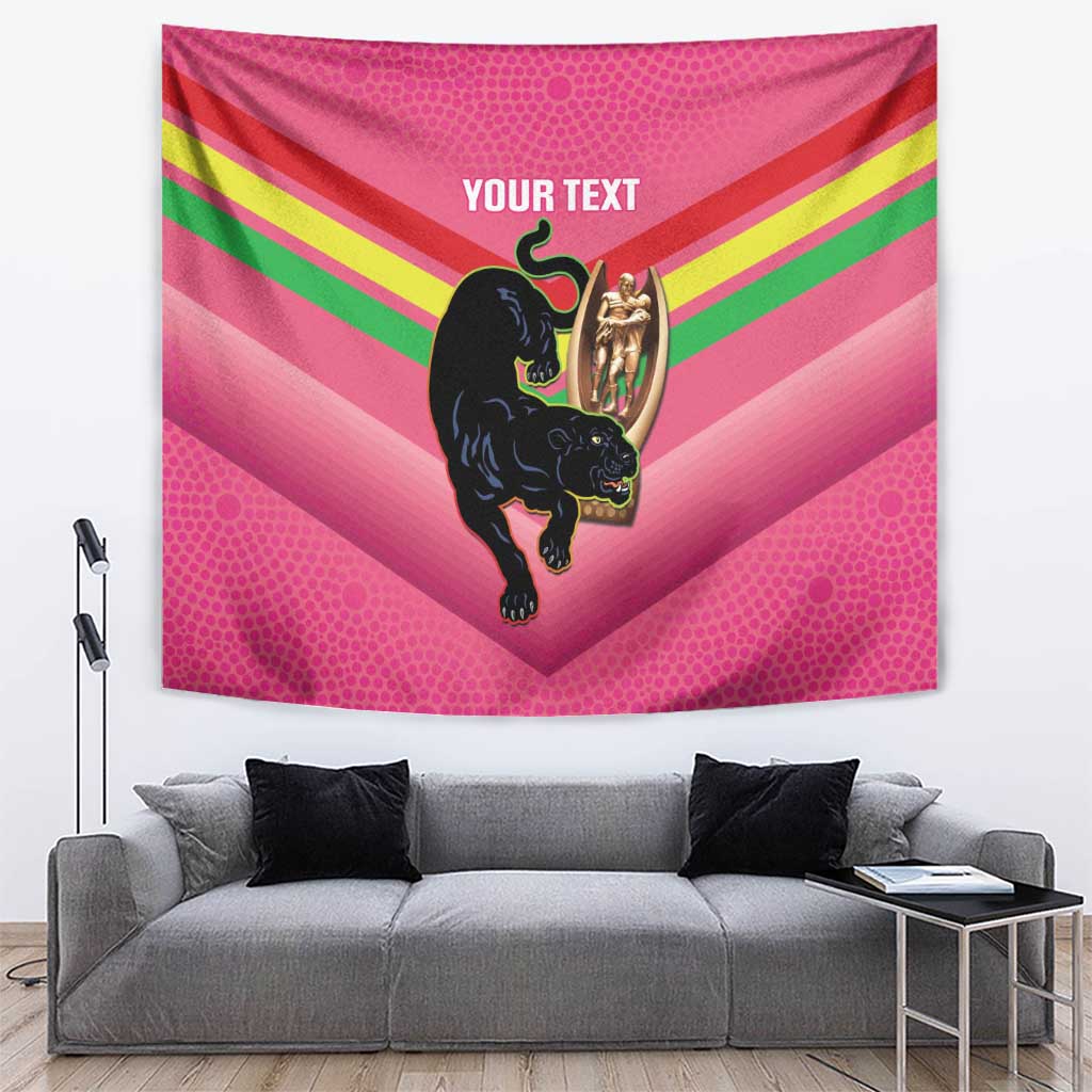 Personalised Panthers Rugby 2024 Tapestry Mascot With Trophy Go Champions Aboriginal Art - Pink