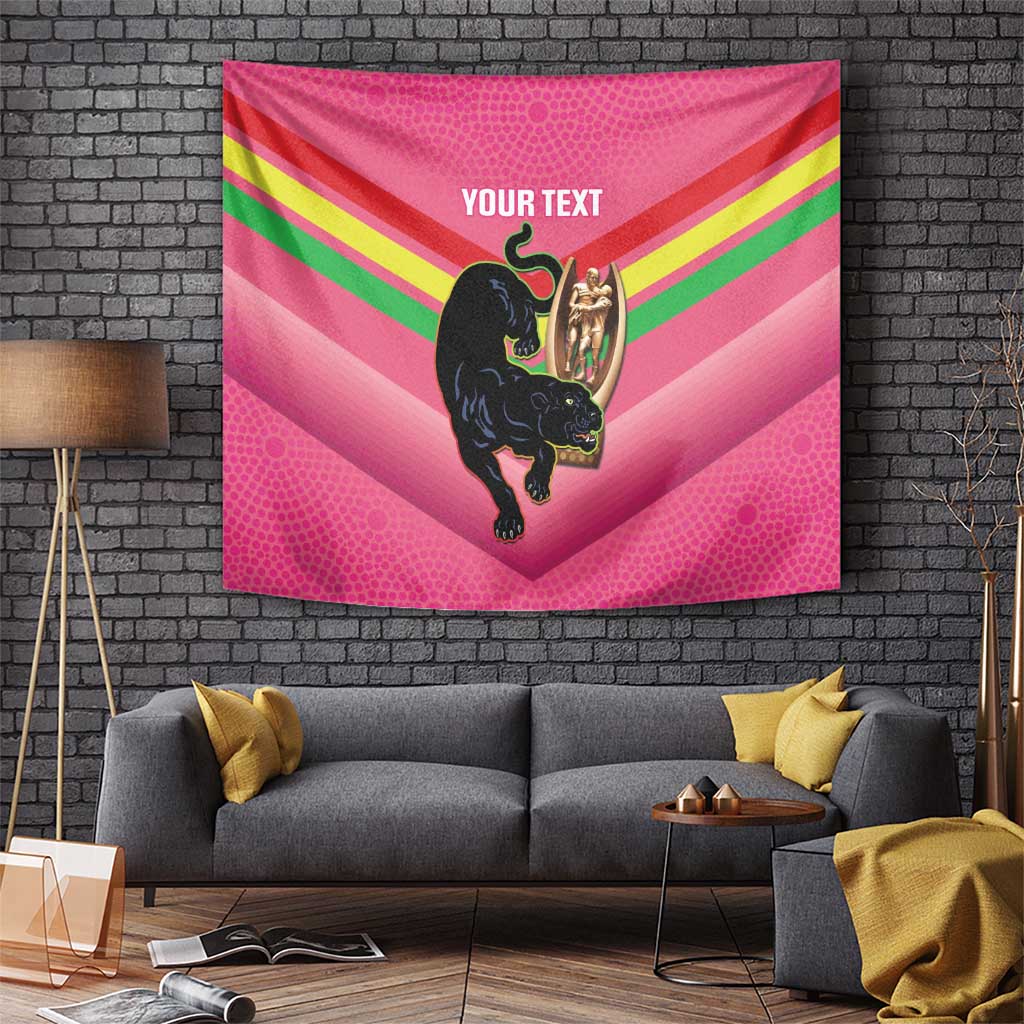 Personalised Panthers Rugby 2024 Tapestry Mascot With Trophy Go Champions Aboriginal Art - Pink