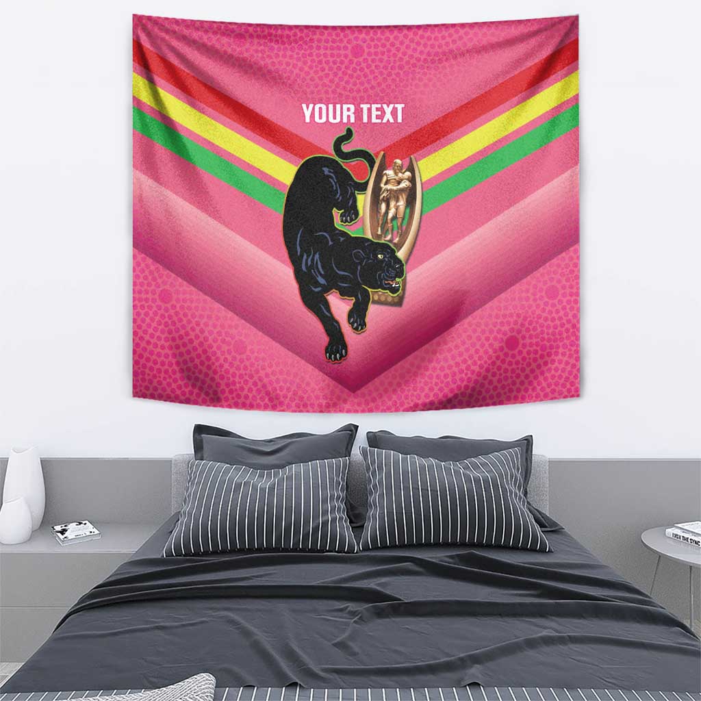 Personalised Panthers Rugby 2024 Tapestry Mascot With Trophy Go Champions Aboriginal Art - Pink