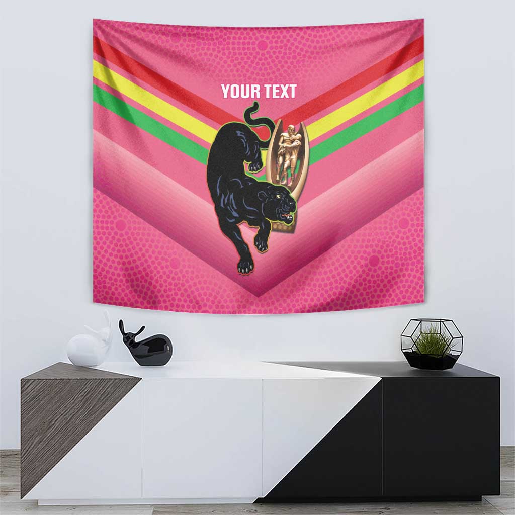 Personalised Panthers Rugby 2024 Tapestry Mascot With Trophy Go Champions Aboriginal Art - Pink