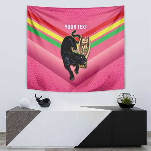 Personalised Panthers Rugby 2024 Tapestry Mascot With Trophy Go Champions Aboriginal Art - Pink