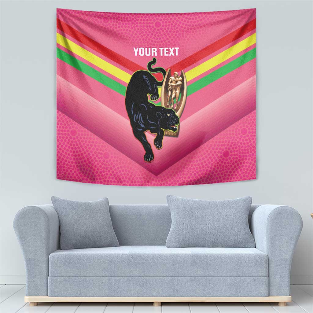 Personalised Panthers Rugby 2024 Tapestry Mascot With Trophy Go Champions Aboriginal Art - Pink