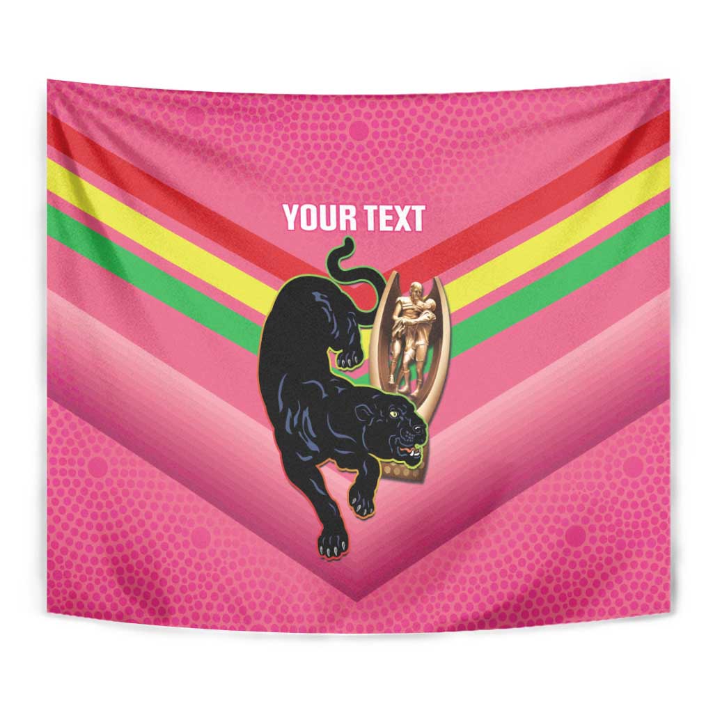 Personalised Panthers Rugby 2024 Tapestry Mascot With Trophy Go Champions Aboriginal Art - Pink