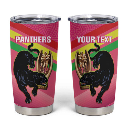 Personalised Panthers Rugby 2024 Tumbler Cup Mascot With Trophy Go Champions Aboriginal Art - Pink