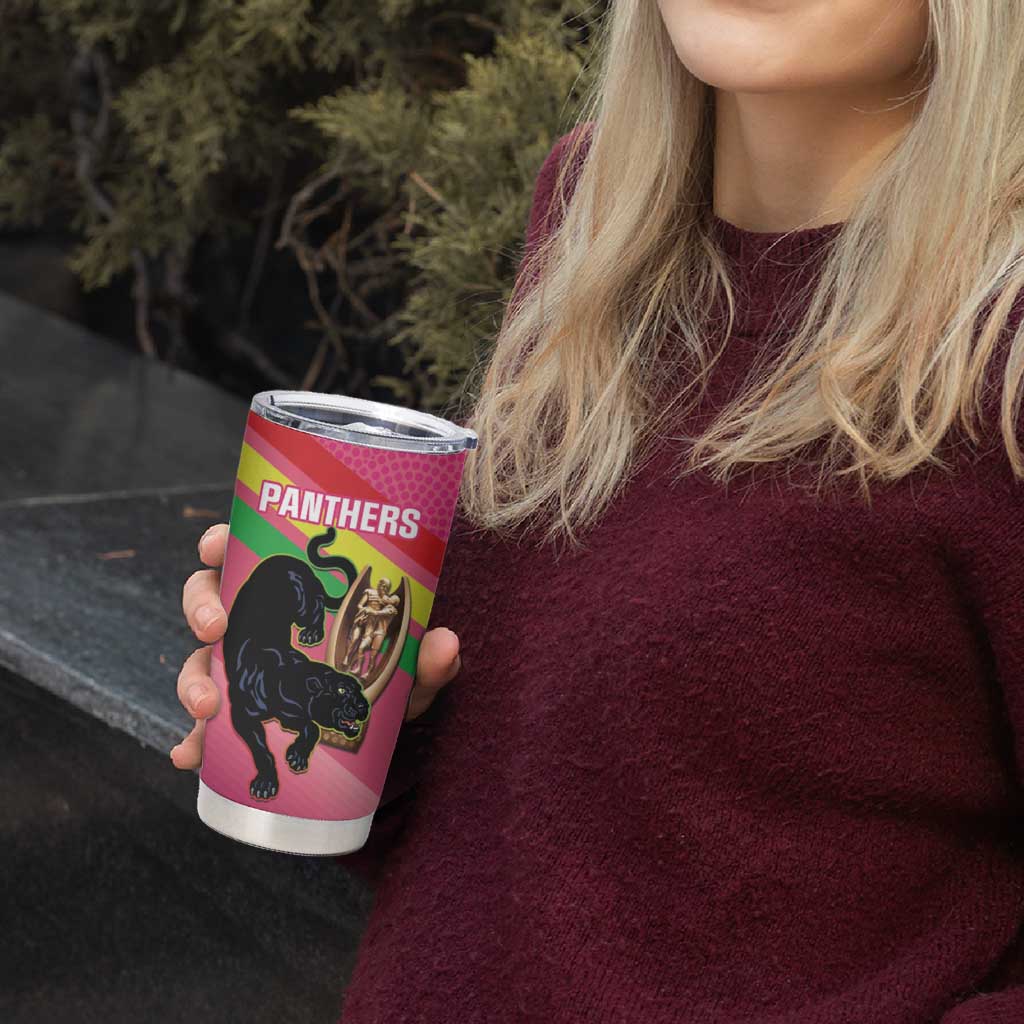 Personalised Panthers Rugby 2024 Tumbler Cup Mascot With Trophy Go Champions Aboriginal Art - Pink