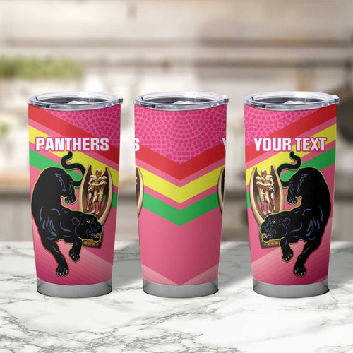 Personalised Panthers Rugby 2024 Tumbler Cup Mascot With Trophy Go Champions Aboriginal Art - Pink