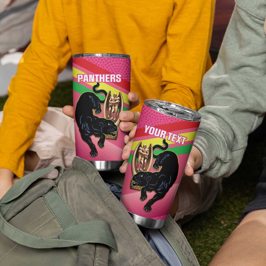 Personalised Panthers Rugby 2024 Tumbler Cup Mascot With Trophy Go Champions Aboriginal Art - Pink