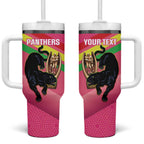 Personalised Panthers Rugby 2024 Tumbler With Handle Mascot With Trophy Go Champions Aboriginal Art - Pink