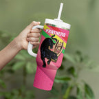 Personalised Panthers Rugby 2024 Tumbler With Handle Mascot With Trophy Go Champions Aboriginal Art - Pink