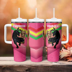 Personalised Panthers Rugby 2024 Tumbler With Handle Mascot With Trophy Go Champions Aboriginal Art - Pink