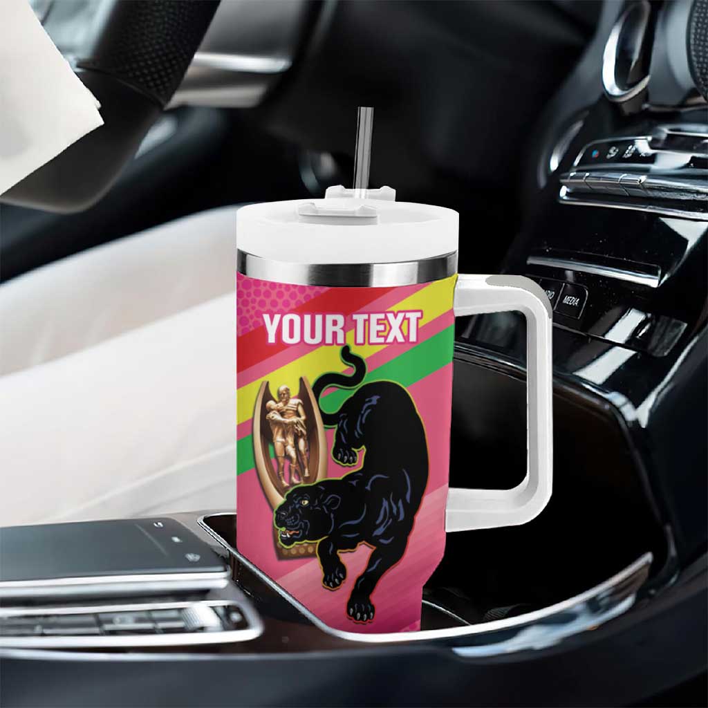 Personalised Panthers Rugby 2024 Tumbler With Handle Mascot With Trophy Go Champions Aboriginal Art - Pink