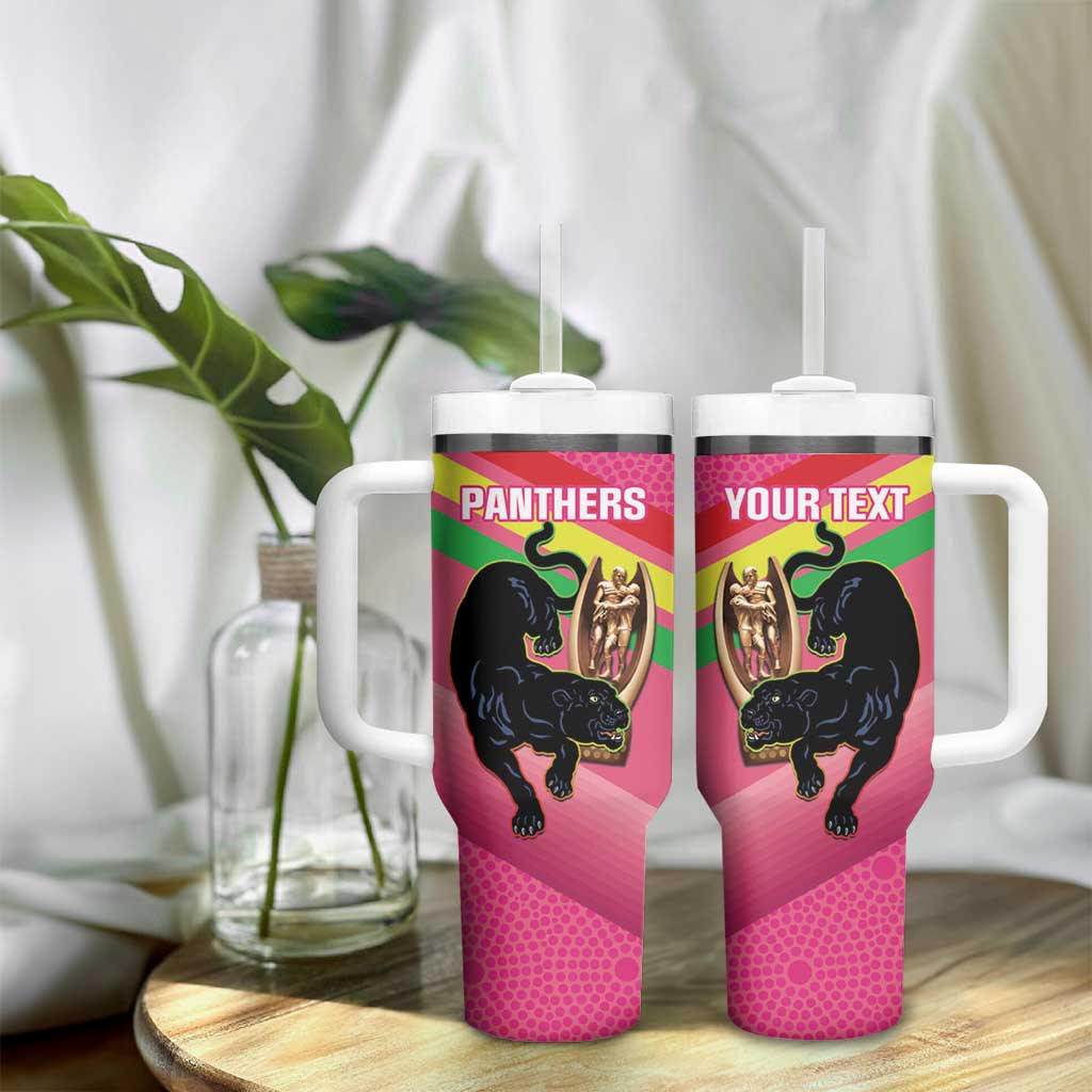Personalised Panthers Rugby 2024 Tumbler With Handle Mascot With Trophy Go Champions Aboriginal Art - Pink