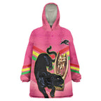 Personalised Panthers Rugby 2024 Wearable Blanket Hoodie Mascot With Trophy Go Champions Aboriginal Art - Pink