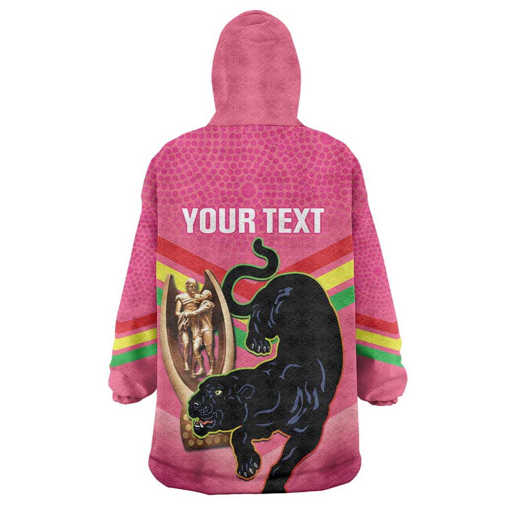 Personalised Panthers Rugby 2024 Wearable Blanket Hoodie Mascot With Trophy Go Champions Aboriginal Art - Pink