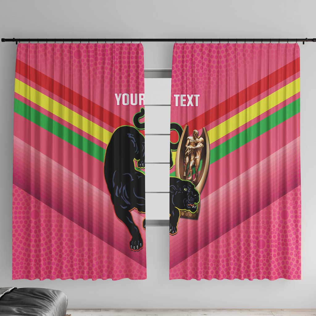Personalised Panthers Rugby 2024 Window Curtain Mascot With Trophy Go Champions Aboriginal Art - Pink