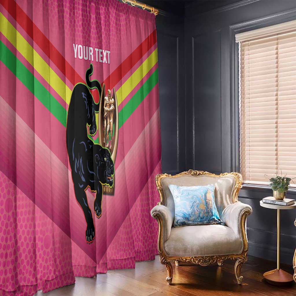 Personalised Panthers Rugby 2024 Window Curtain Mascot With Trophy Go Champions Aboriginal Art - Pink