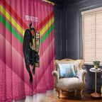 Personalised Panthers Rugby 2024 Window Curtain Mascot With Trophy Go Champions Aboriginal Art - Pink