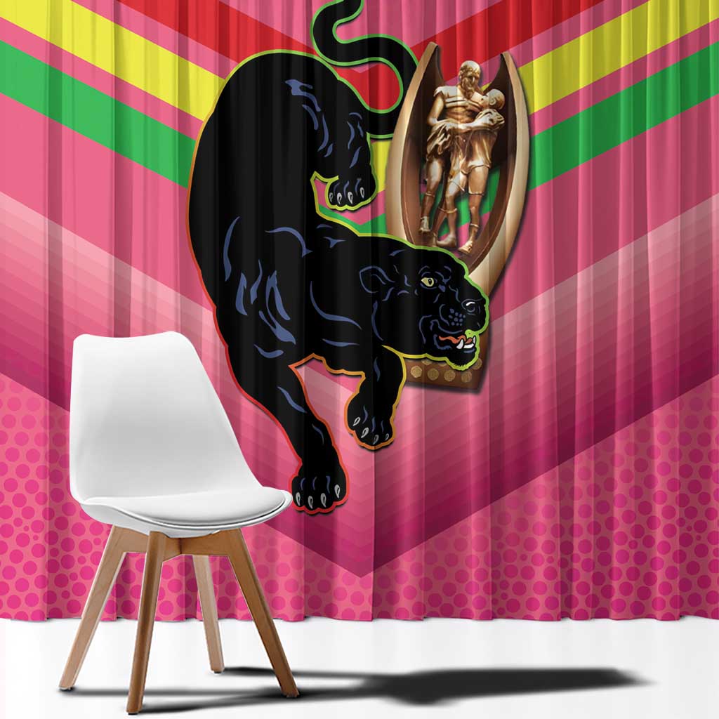 Personalised Panthers Rugby 2024 Window Curtain Mascot With Trophy Go Champions Aboriginal Art - Pink