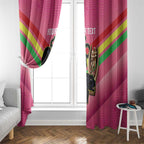 Personalised Panthers Rugby 2024 Window Curtain Mascot With Trophy Go Champions Aboriginal Art - Pink