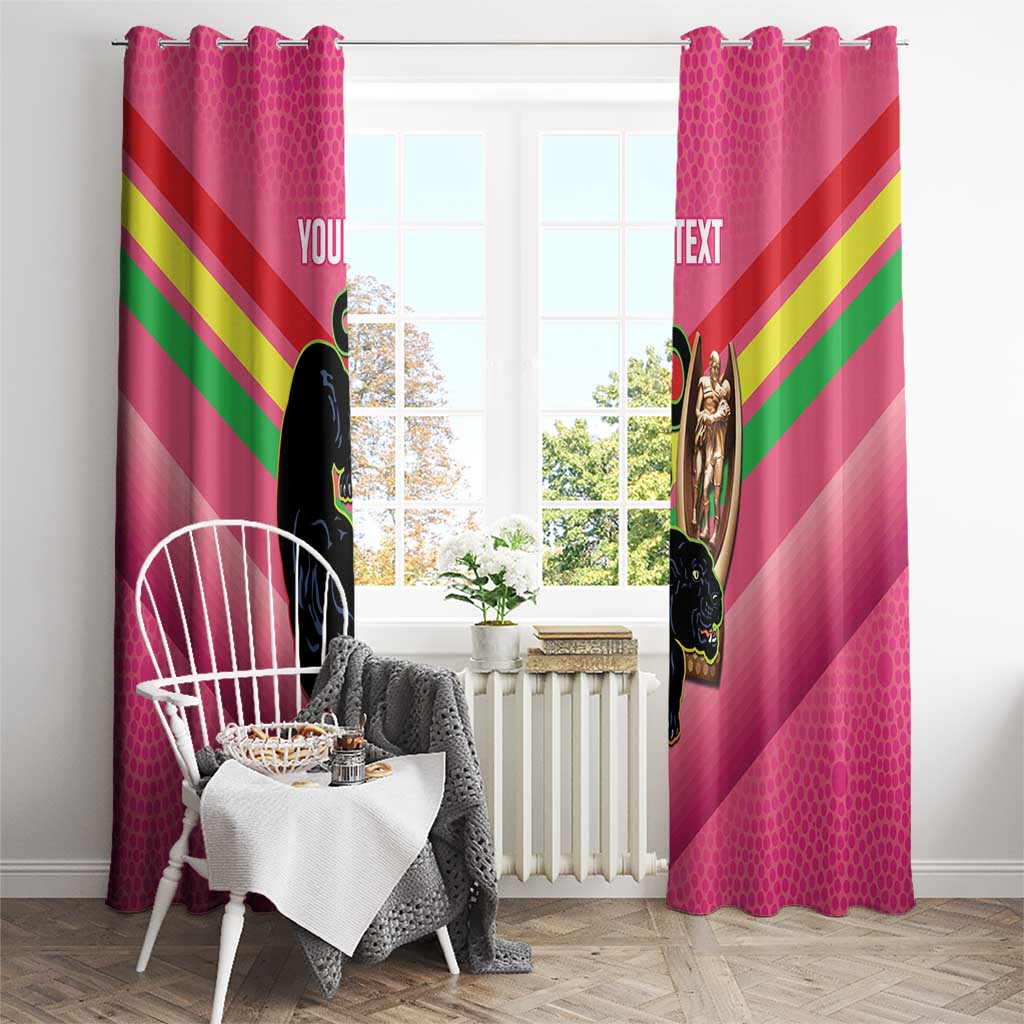 Personalised Panthers Rugby 2024 Window Curtain Mascot With Trophy Go Champions Aboriginal Art - Pink