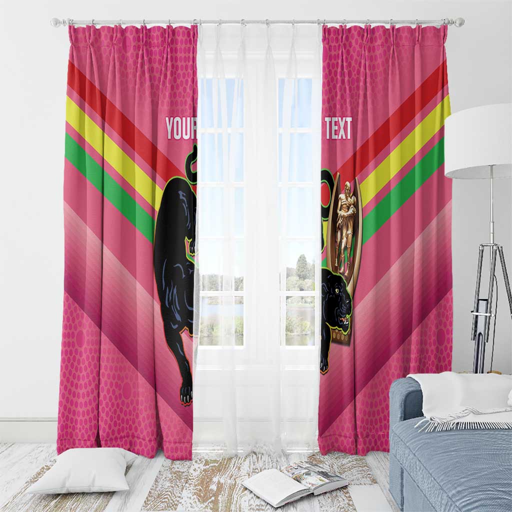 Personalised Panthers Rugby 2024 Window Curtain Mascot With Trophy Go Champions Aboriginal Art - Pink