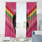 Personalised Panthers Rugby 2024 Window Curtain Mascot With Trophy Go Champions Aboriginal Art - Pink