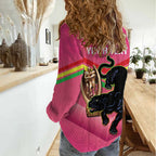 Personalised Panthers Rugby 2024 Women Casual Shirt Mascot With Trophy Go Champions Aboriginal Art - Pink