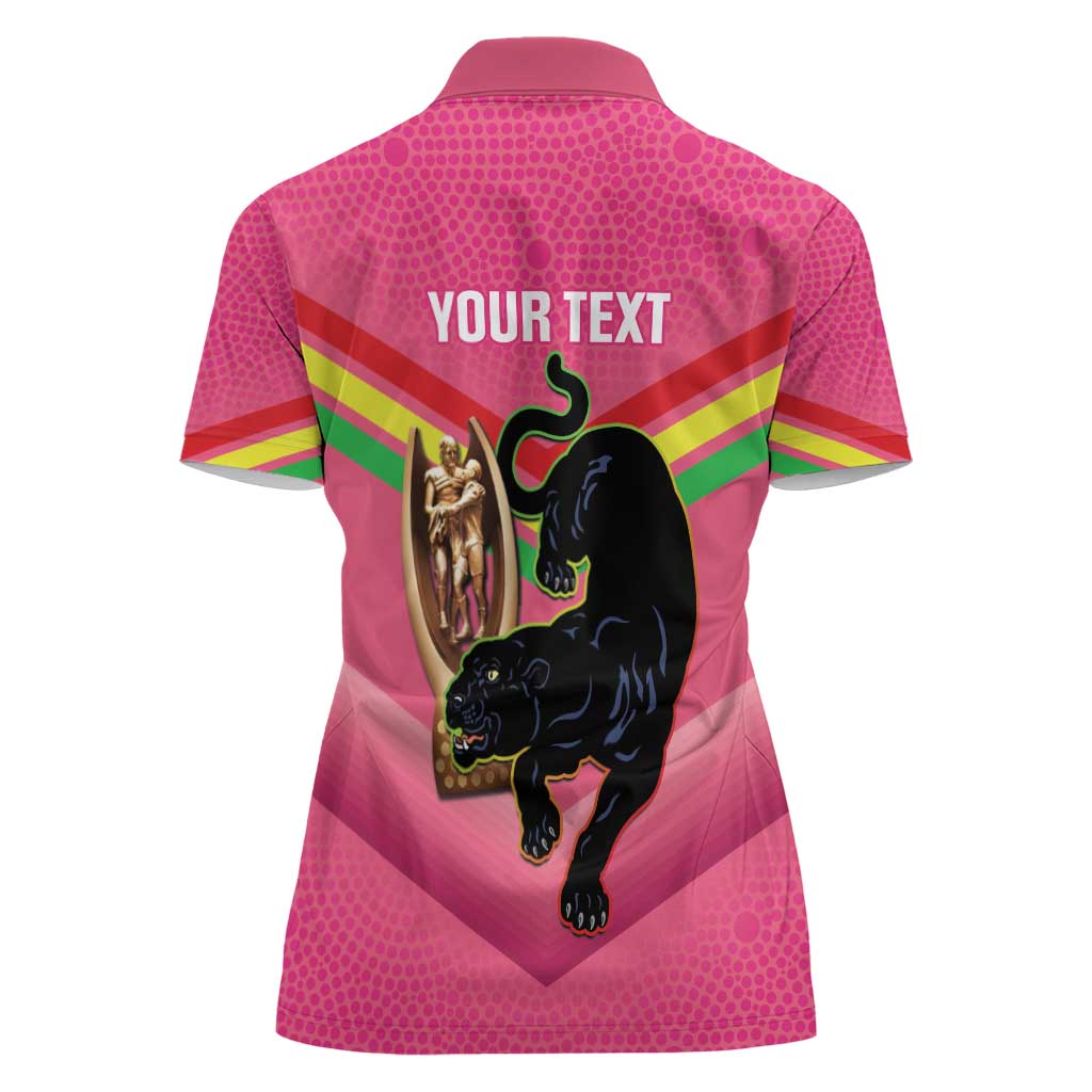 Personalised Panthers Rugby 2024 Women Polo Shirt Mascot With Trophy Go Champions Aboriginal Art - Pink