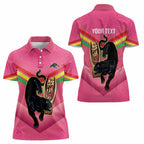 Personalised Panthers Rugby 2024 Women Polo Shirt Mascot With Trophy Go Champions Aboriginal Art - Pink