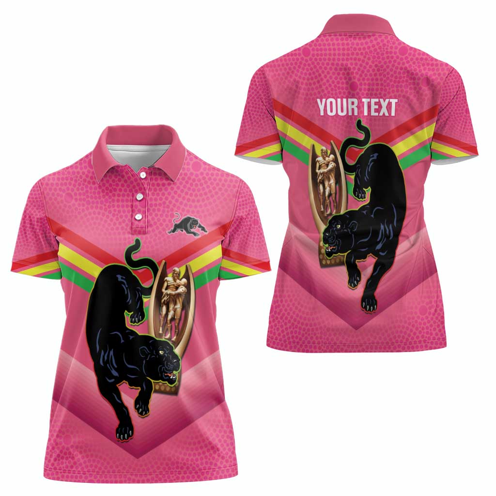 Personalised Panthers Rugby 2024 Women Polo Shirt Mascot With Trophy Go Champions Aboriginal Art - Pink