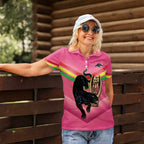 Personalised Panthers Rugby 2024 Women Polo Shirt Mascot With Trophy Go Champions Aboriginal Art - Pink