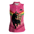 Personalised Panthers Rugby 2024 Women Sleeveless Polo Shirt Mascot With Trophy Go Champions Aboriginal Art - Pink