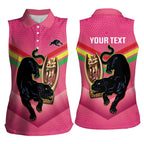 Personalised Panthers Rugby 2024 Women Sleeveless Polo Shirt Mascot With Trophy Go Champions Aboriginal Art - Pink