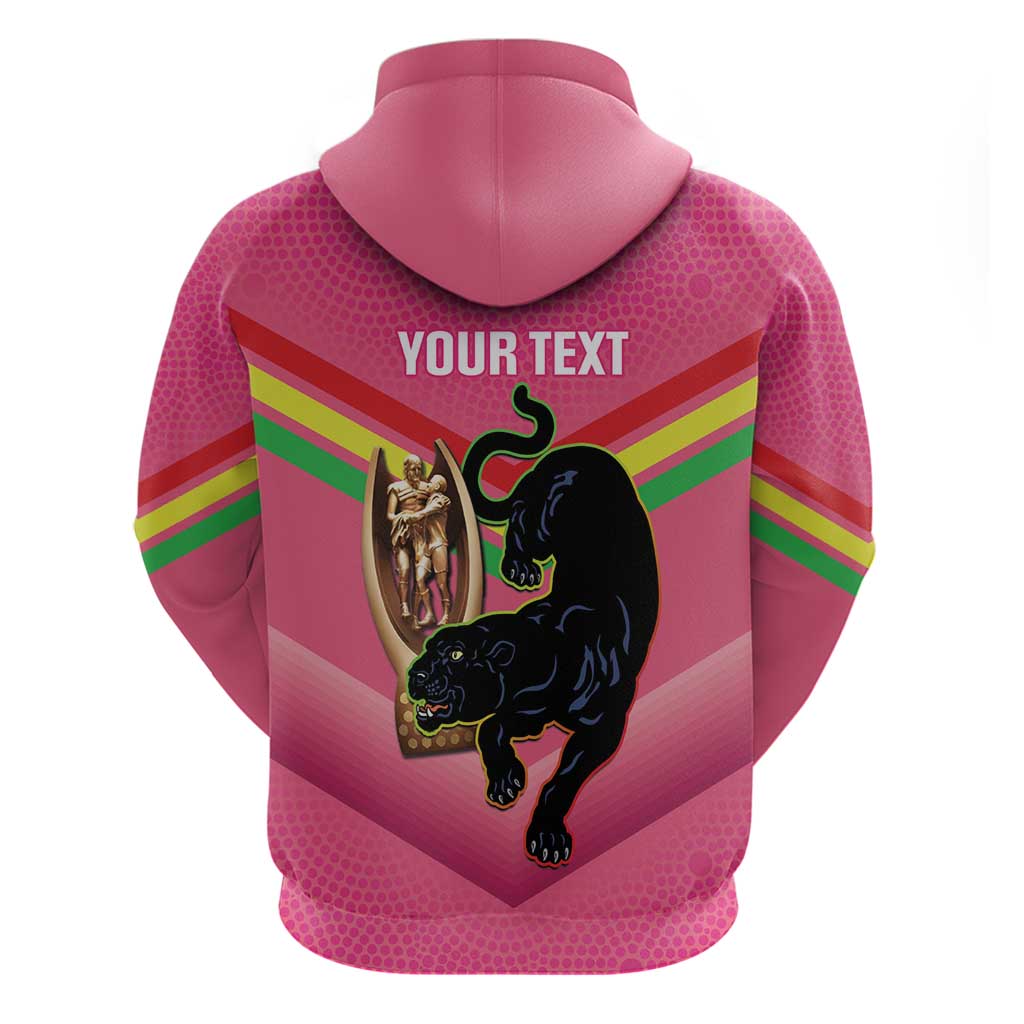 Personalised Panthers Rugby 2024 Zip Hoodie Mascot With Trophy Go Champions Aboriginal Art - Pink