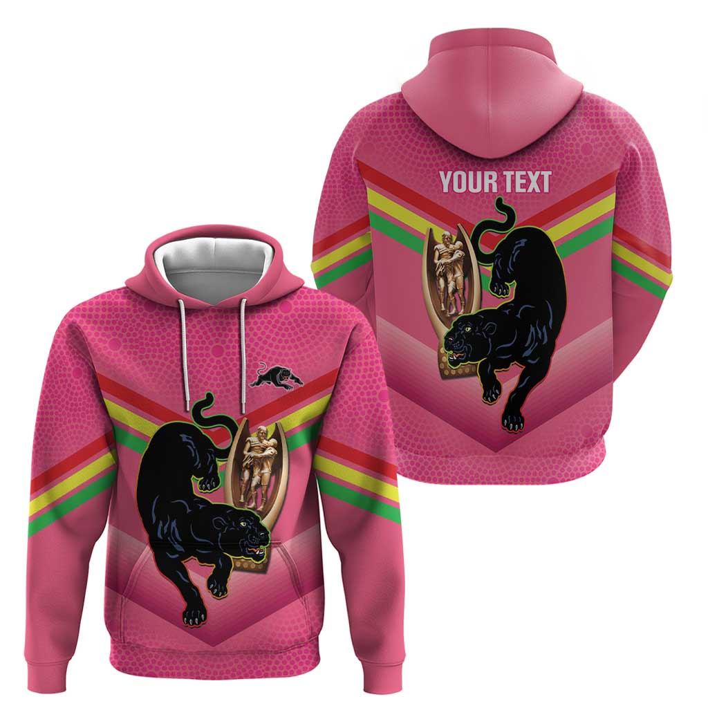 Personalised Panthers Rugby 2024 Zip Hoodie Mascot With Trophy Go Champions Aboriginal Art - Pink