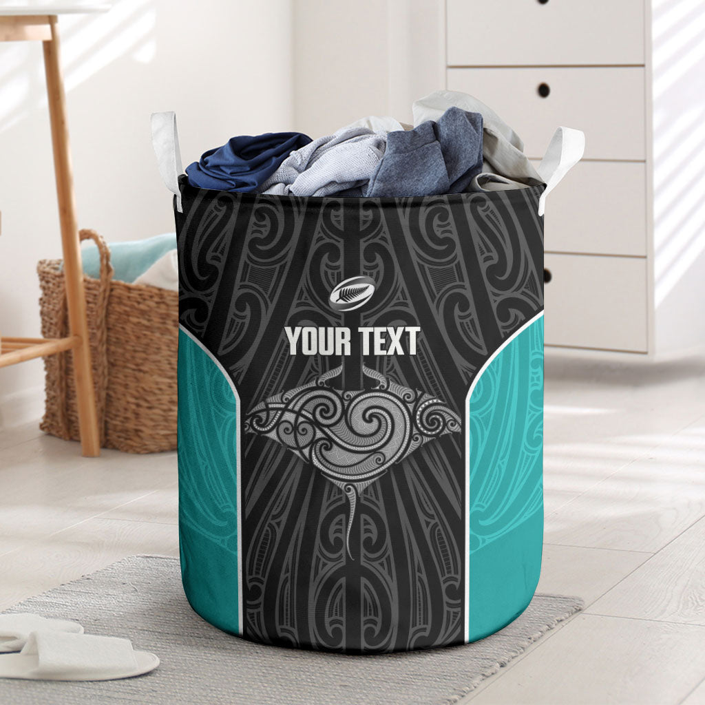 Custom New Zealand Stingray Oztag Laundry Basket Tag Rugby Maori Pattern Black Version