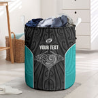 Custom New Zealand Stingray Oztag Laundry Basket Tag Rugby Maori Pattern Black Version