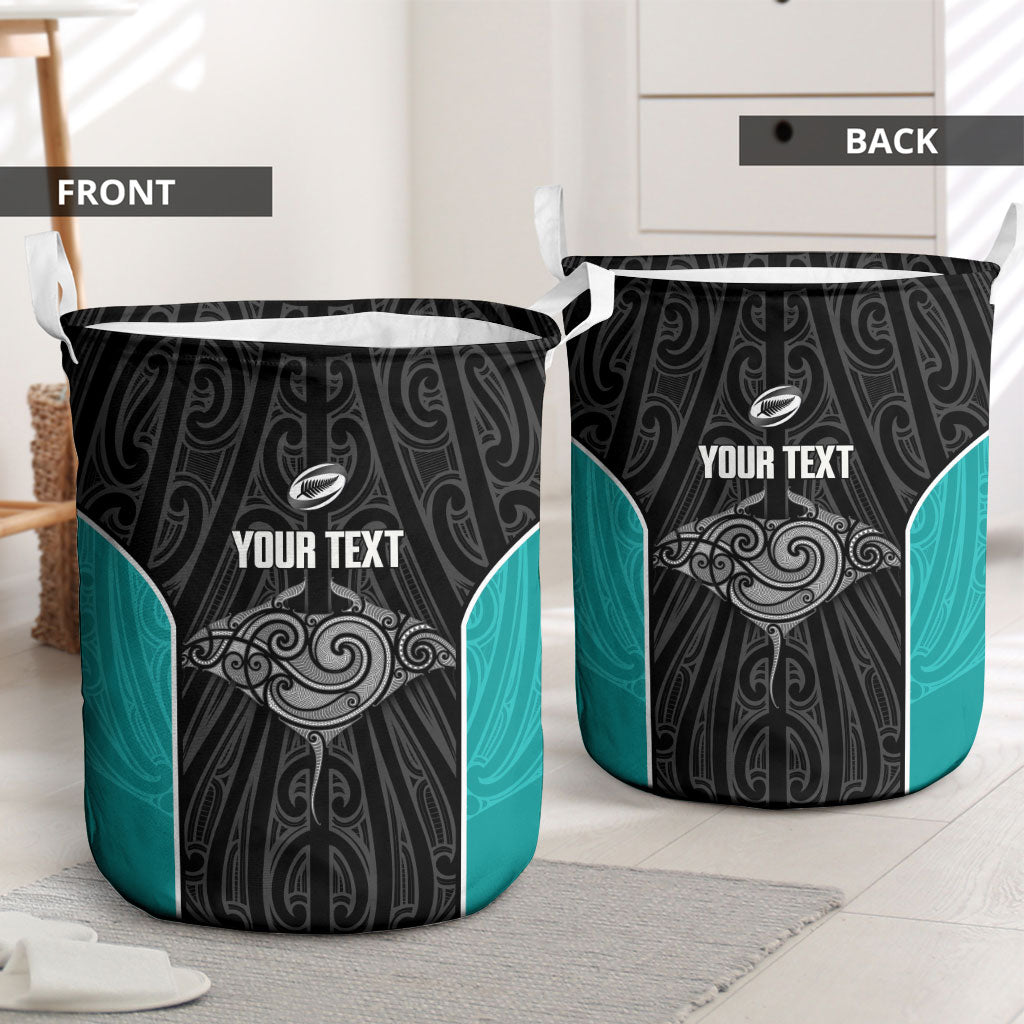 Custom New Zealand Stingray Oztag Laundry Basket Tag Rugby Maori Pattern Black Version