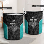 Custom New Zealand Stingray Oztag Laundry Basket Tag Rugby Maori Pattern Black Version