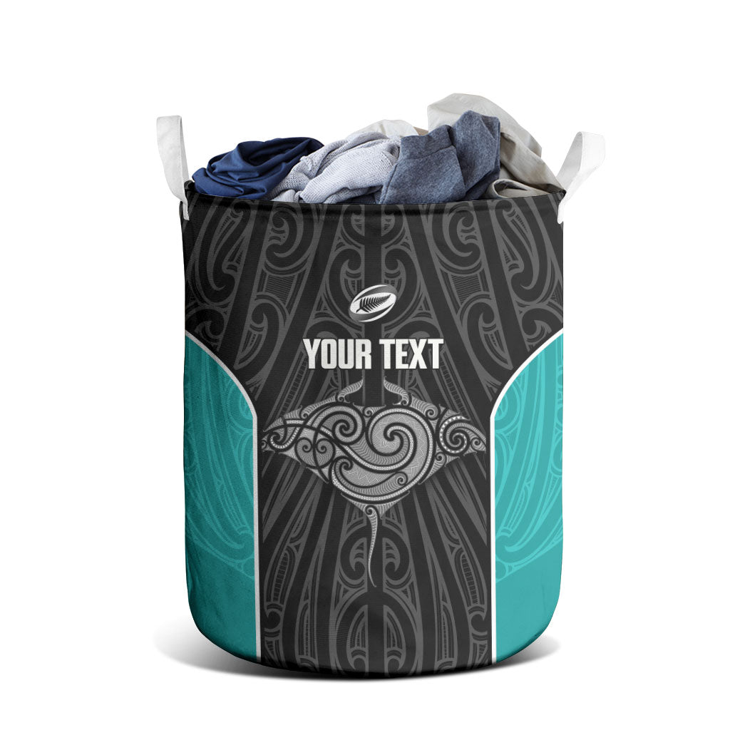 Custom New Zealand Stingray Oztag Laundry Basket Tag Rugby Maori Pattern Black Version